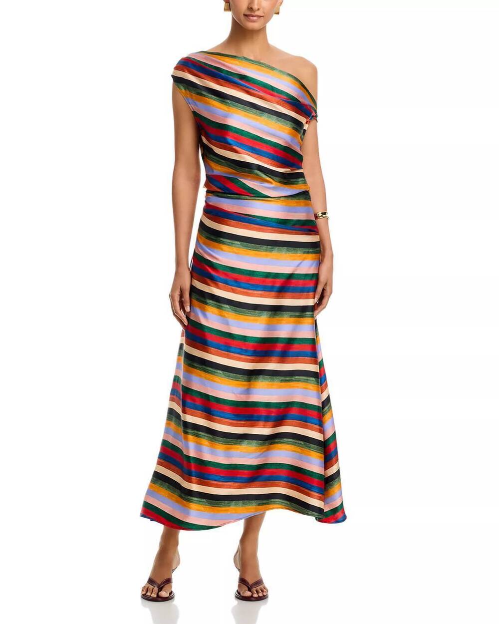 NEW STAUD phare silk maxi dress in artist stripe